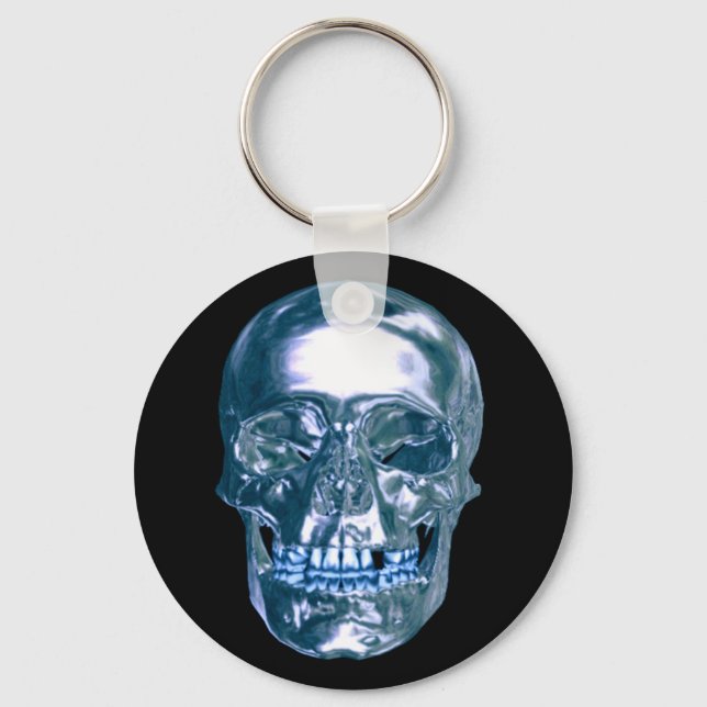Porte-clés crâne chrome bleu (Recto)