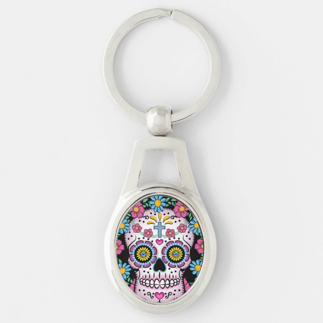 Porte-clés Crâne de Dia de los Muertos Sugar (Devant)