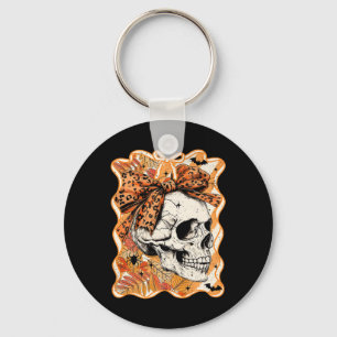 Porte-clés Crâne de Halloween féminin Coquette Arc Automne Sq