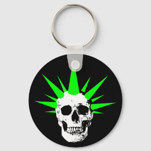 Porte-clés Crâne de roche pointu avec cheveux de Spikey vert
