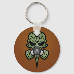 Porte-clés Crâne de sucre de masque de gaz, vert