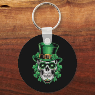 Porte-clés Crâne de sucre Saint Patrick Jour chanceux trèfle 