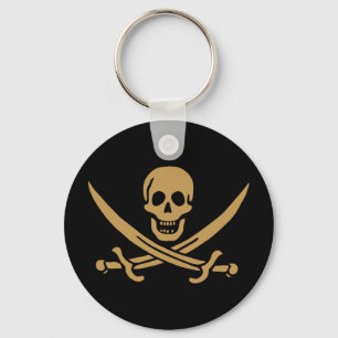 Porte-clés Crâne et épées d'or Drapeau pirate de Calico Jack