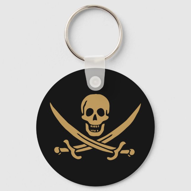 Porte-clés Crâne et épées d'or Drapeau pirate de Calico Jack (Recto)