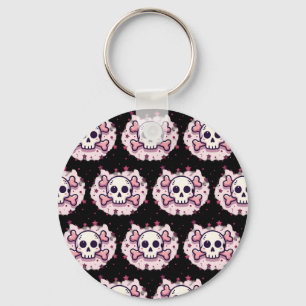 Porte-clés Crâne et Os en Rose Pastel