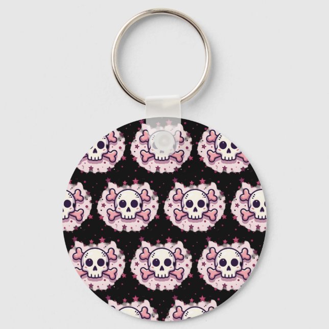 Porte-clés Crâne et Os en Rose Pastel (Recto)