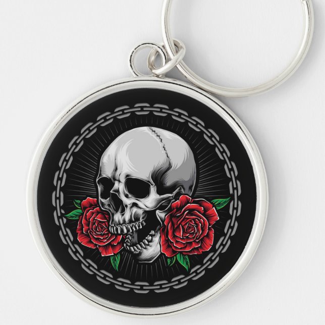 Porte-clés Crâne et Rose (Devant)