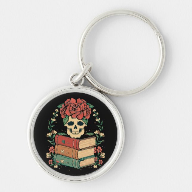 Porte-clés Crâne Floral sur vos Livres (Devant)