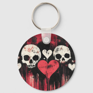 Porte-clés Crâne Grunge et Cœurs - Art Rouge et Noir Audacieu