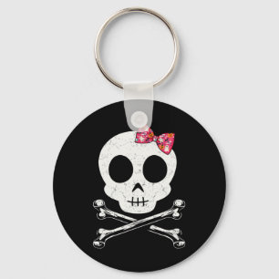 Porte-clés Crâne Mignon Et Os Croisés Cravate Rose Halloween