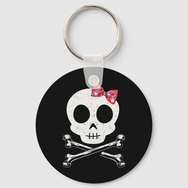 Porte-clés Crâne Mignon Et Os Croisés Cravate Rose Halloween  (Recto)