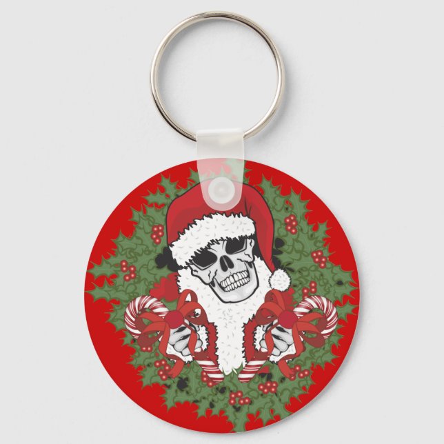 Porte-clés Crâne père Noël avec couronne (Recto)