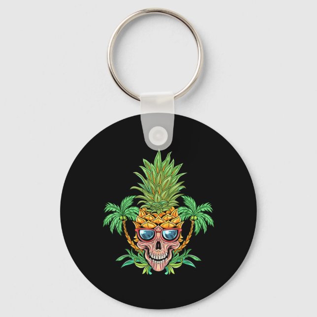 Porte-clés Crâne Pineapple Aloha Plages Fleurs Hawaïennes (Recto)