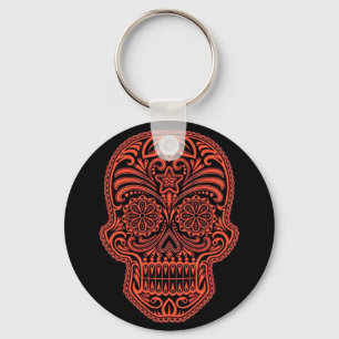 Porte-clés Crâne rouge et noir décoratif de sucre