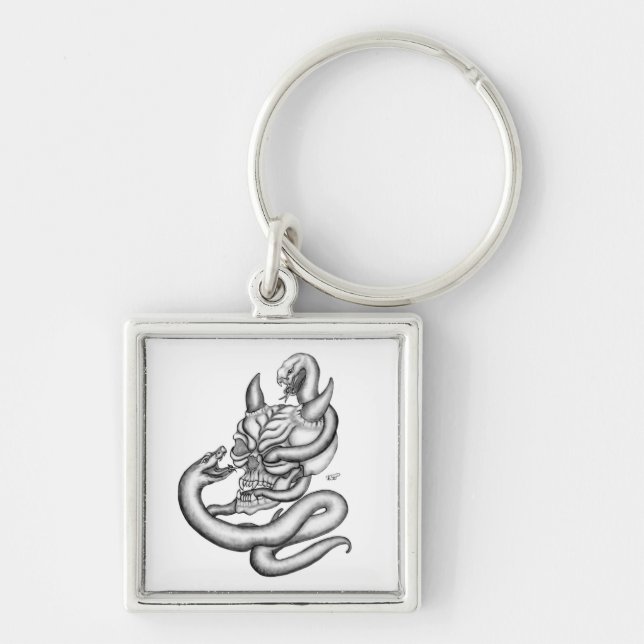 Porte-clés Crâne - têtes de diable avec serpent (Devant)