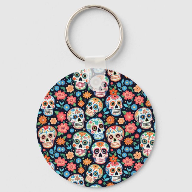 Porte-clés Crânes de Sucre et Fleurs (Recto)
