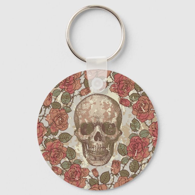 Porte-clés Crânes rétro et ornement Rose (Recto)