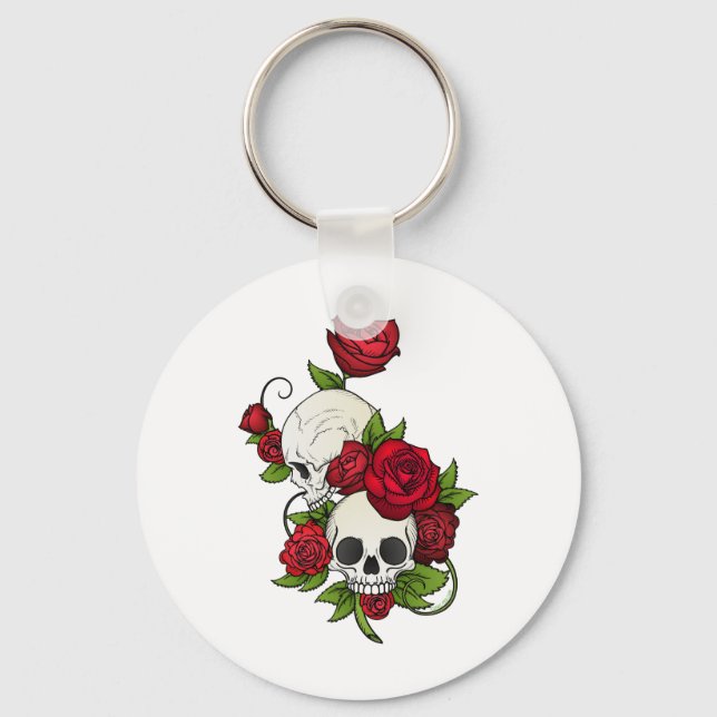 Porte-clés Crânes Roses Día de Muertos (Recto)