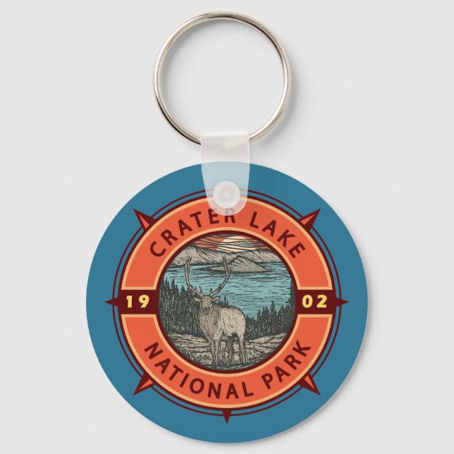 Porte-clés Crater Lake National Park Elk Retro Compass Emblem (Recto)