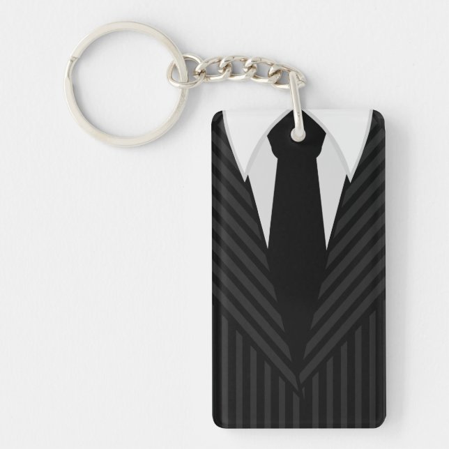 Porte-clés Cravate de costume à rayures Rectangulaire Clavier (Devant)