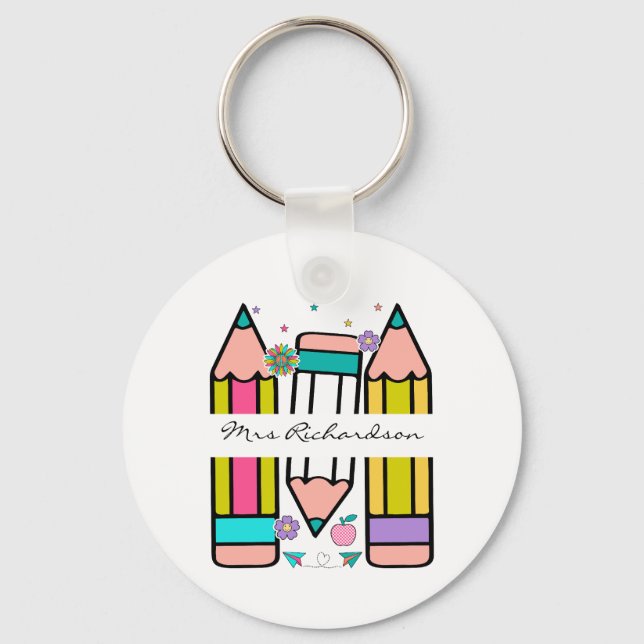 Porte-clés Crayon personnalisé enseignant coloré  (Recto)