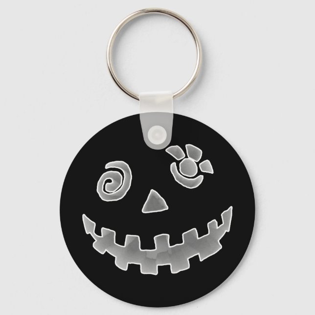 Porte-clés Crazy Jack-o'-lantern visage Citrouille blanc gris (Recto)