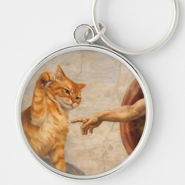Porte-clés Création d'Adam avec le chat Sarca, une œuvre d'ar (Devant)