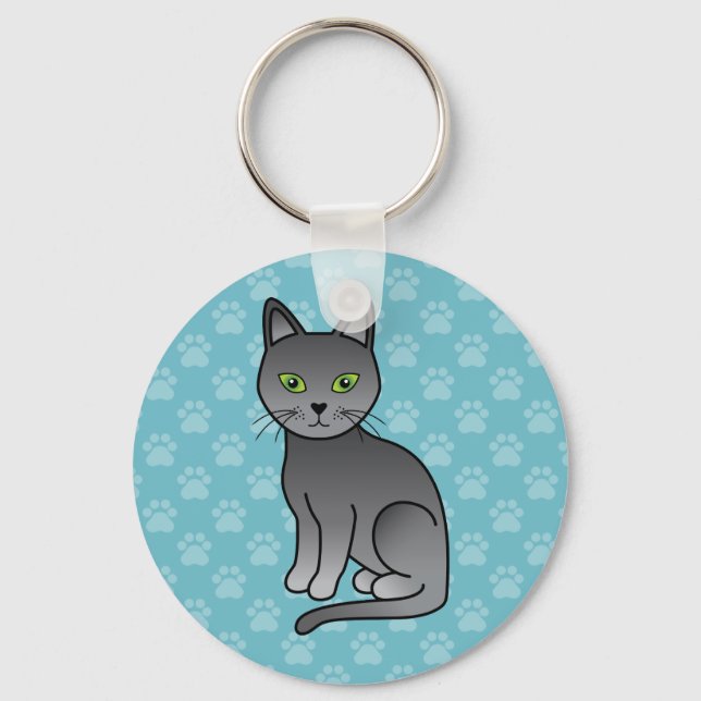 Porte-clés Création de chat de dessin animé de race Bleu Russ (Recto)