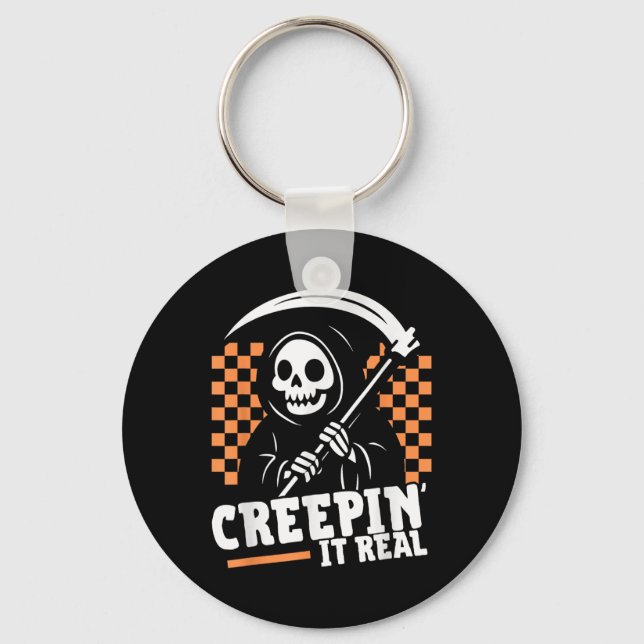 Porte-clés Creepin It Real Retro Grim Reaper Drôle Halloween (Recto)