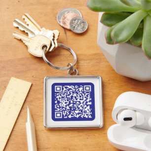 Porte-clés Créer un code QR scannable   Bleu foncé modifiable