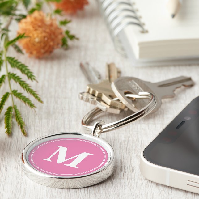 Porte-clés Créer un Porte - clé de monogramme blanc rose pers (Create Personalized Pink White Monogram Keychain)