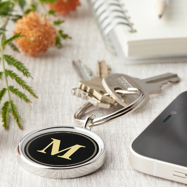 Porte-clés Créer un Porte - clé de monogramme d'or noir perso (Create Personalized Black Gold Monogram Keychain)
