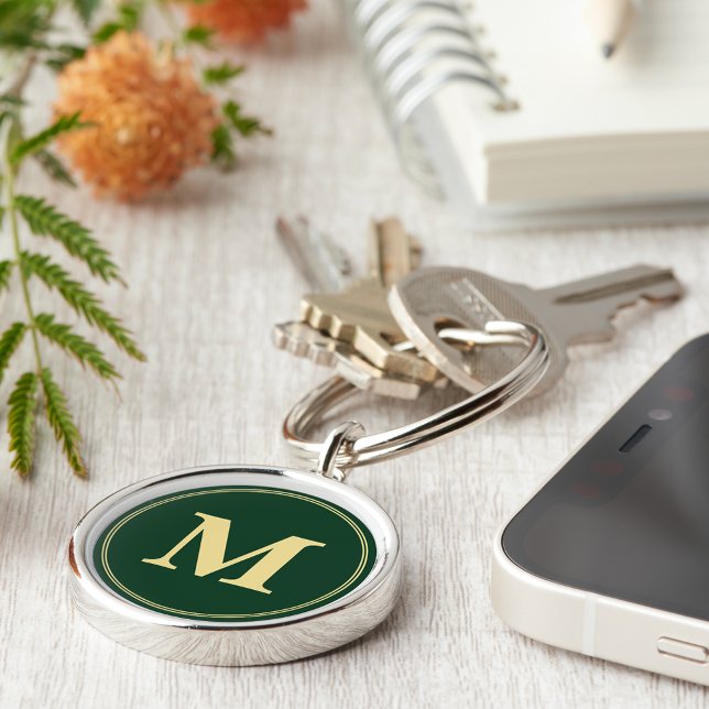 Porte-clés Créer un Porte - clé de monogramme vert personnali (Create Personalized Green Gold Monogram Keychain)