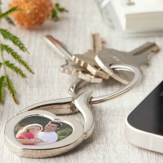 Porte-clés Créer une photo personnalisée Anniversaire Valenti (Create Custom Photo Birthday Valentines Day Heart Keychain)