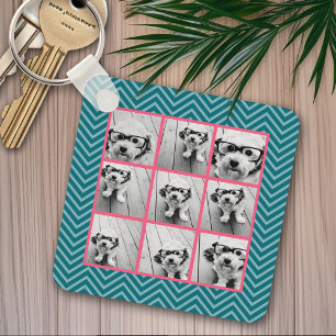 Porte-clés Créez votre propre collage de 9 photos Chevrons ro