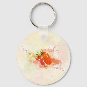 Porte-clés Crème de fraise Splash ! Aquarelle