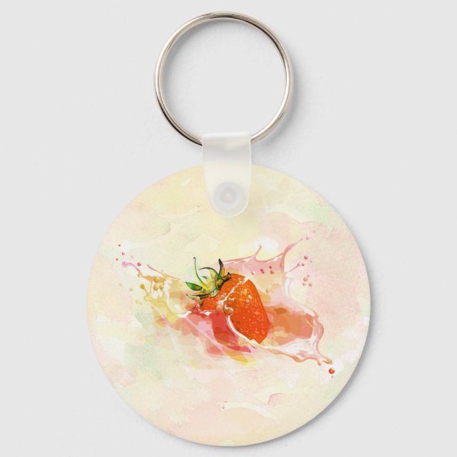 Porte-clés Crème de fraise Splash ! Aquarelle (Recto)