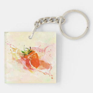 Porte-clés Crème de fraise Splash ! Aquarelle