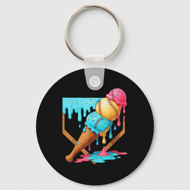 Porte-clés Crème de glace de baseball goutte drôle de basebal (Recto)