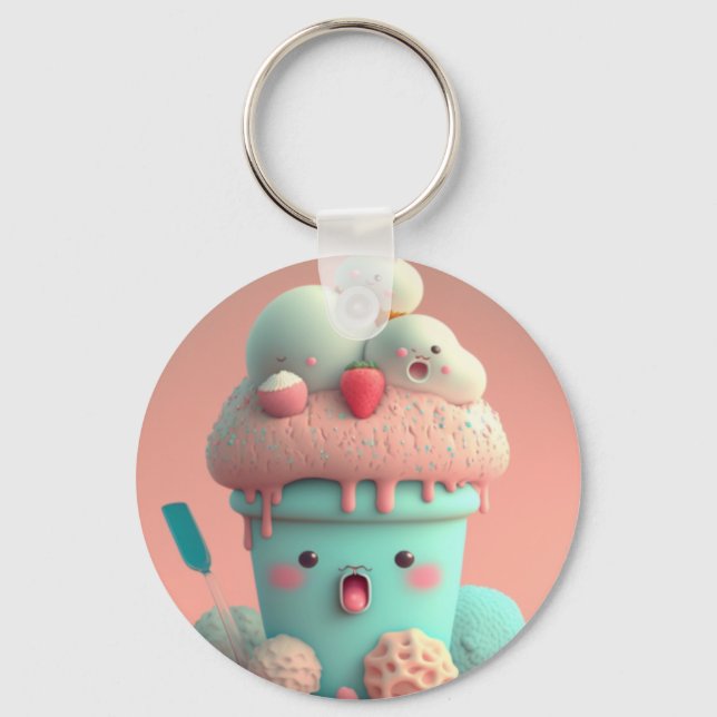 Porte-clés Crème glacée Kawaii (Recto)