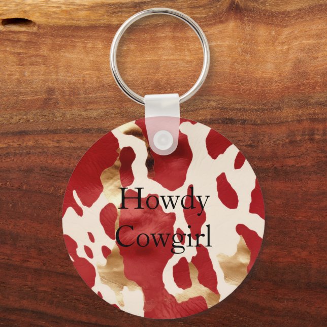 Porte-clés Crème Rouge Or Occidental Cowhide Howdy (Recto)