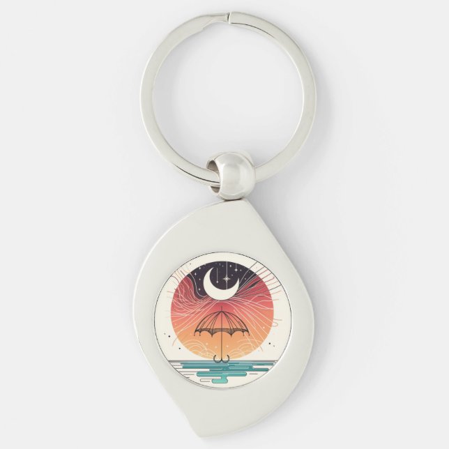 Porte-clés Crescent Moon Pluie Boho Line Art Charme (Devant)