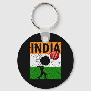 Porte-clés Cricket Inde avec coup de pinceau du drapeau indie