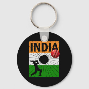 Porte-clés Cricket indien avec pinceau du drapeau indien Asho