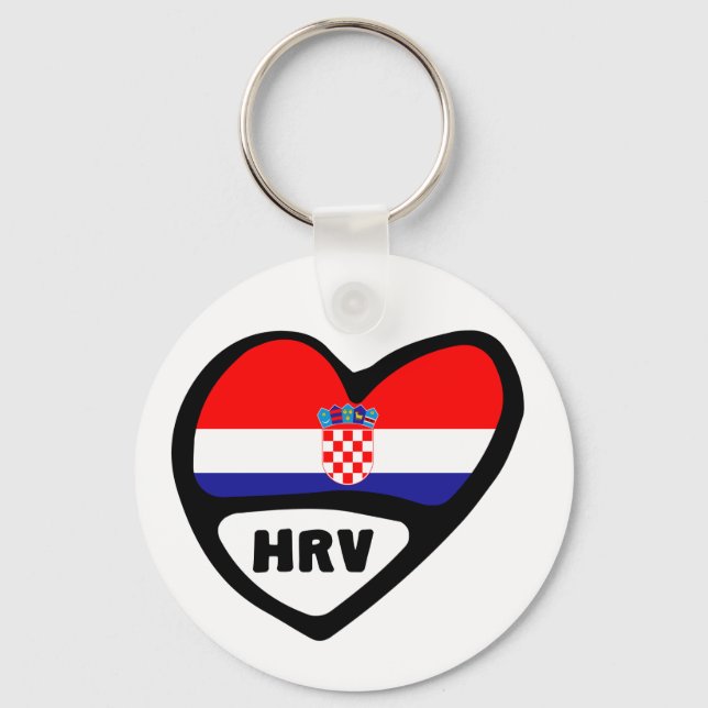 Porte-clés Croatia Country Code Flag Heart Keyring, HRV (Recto)