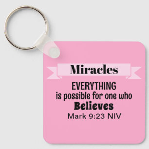 Porte-clés Croire en Miracles Bible Verse Rose Christian