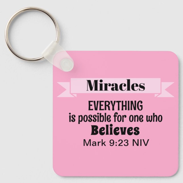 Porte-clés Croire en Miracles Bible Verse Rose Christian (Recto)
