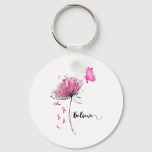 Porte-clés Croire le papillon des fleurs rose Ribbon cancer d
