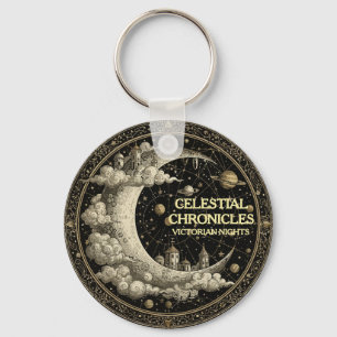 Porte-clés Croissant de lune vintage avec nuages, rétro victo