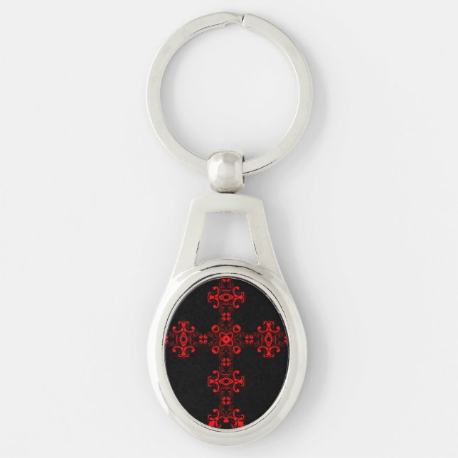 Porte-clés Croix avec ornement rouge (Devant)